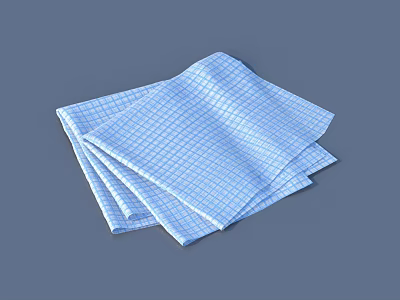 Soft Absorbent Kitchen Cloths With Blue And White Checkered Pattern Stacked On Blue Background 3d model