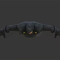 Stylized 3D Character In Dark Uniform With Yellow Buttons And Black Gloves Standing
