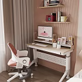 Modern Home Office Workspace With Desk Computer Chair Stationery Shelf And Striped Wall