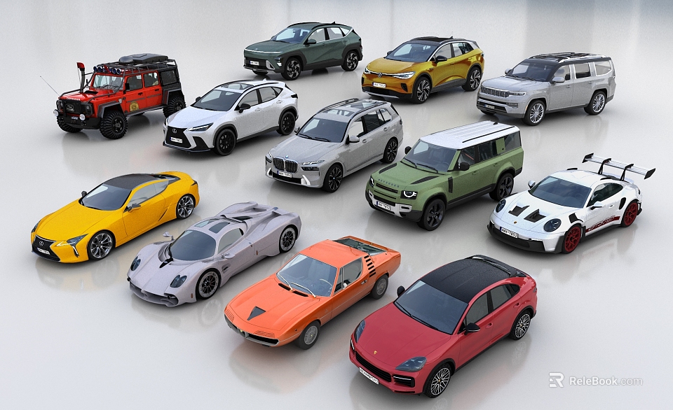 Various Colorful Cars Including SUVs Sports Cars And Luxury Models 3d model 
