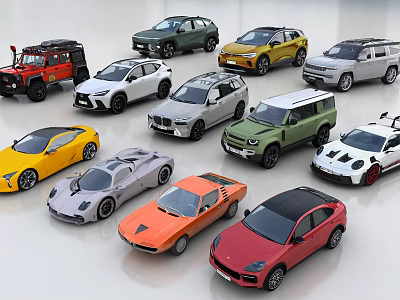 Various Colorful Cars Including SUVs Sports Cars And Luxury Models 3d model
