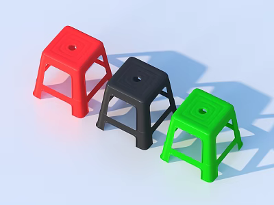 Red Black Green Plastic Stools with Simple Hollow Design and Colorful Look 3d model