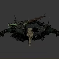 Mystical Shaman Character With Antler Headdress Green Glowing Accessory And Dark Outfit