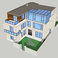 Modern Three Story Detached Villa With Light Stone Exterior Large Windows And Green Surroundings