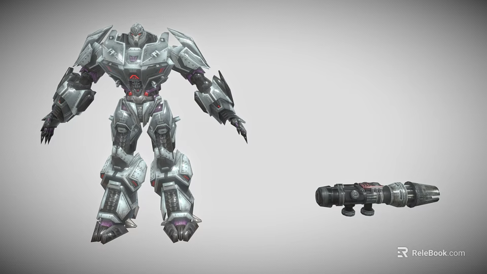 Silver Mechanical Robot Game Movie Character With Weapon Equipment And Armor Details 3d model 