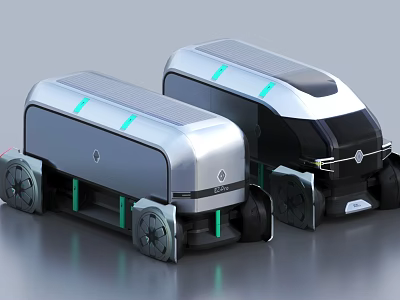Two Futuristic Silver Black Electric Cars With Green Accents And Modern Design 3d model