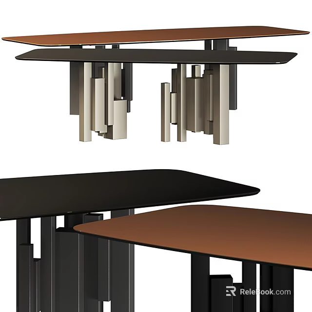 Modern Minimalist Dining Table With Geometric Legs And Black Brown Tabletop 3d model 