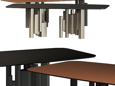 Modern Minimalist Dining Table With Geometric Legs And Black Brown Tabletop 3d model
