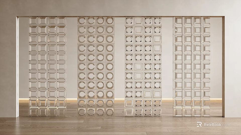 Modern Room Dividers With Various Geometric Cutout Patterns For Interior Space Separation 3d model