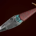 Ancient Decorative Dagger With Weathered Textured Blade Red Leather Handle And Blue Eye Design