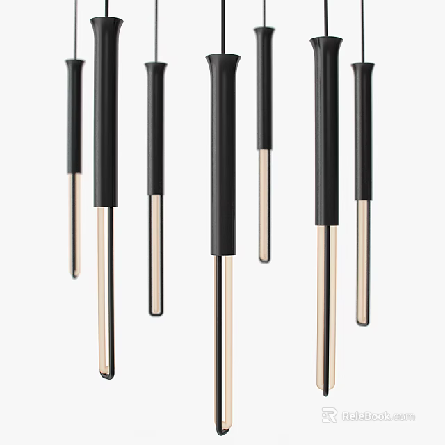 Modern Black and Gold Hanging Chandelier With Long Vertical Strip Design Elements 3d model