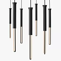 Modern Black and Gold Hanging Chandelier With Long Vertical Strip Design Elements 3d model