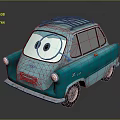 Cute Cartoon Blue Car With Big Eyes Roof Rack And Retro Design