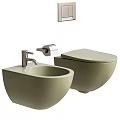 Modern Olive Green Toilet with Matching Sink Faucet and Toilet Paper Holder