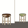 Modern Wooden Stools With Brown And Green Upholstered Seats In Minimalist Room