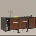 Modern Bar Counter Featuring Wooden Cabinets Black Countertop Green Plant Yellow Fruits And Bar Stools