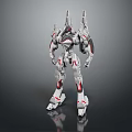 White And Red Robot Model With Futuristic Mechanical Armor And Detailed Joints