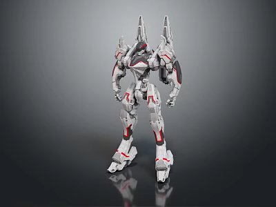 White And Red Robot Model With Futuristic Mechanical Armor And Detailed Joints 3d model