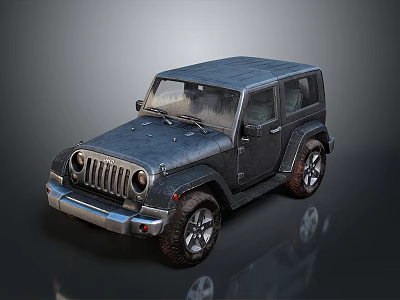 Black Classic Jeep Off Road Vehicle With Round Headlights And Rugged Body 3d model