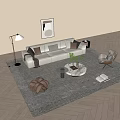 Modern Sofa Coffee Table Combination Leisure Chair Three-seater Sofa Picture Floor Lamp 3d model