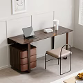 Modern Wooden Desk With Laptop Book Padded Chair Drawer Cabinet And Decorative Painting