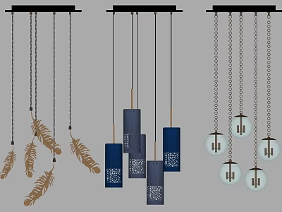 Modern Chandeliers With Feather Decorative Elements Cylindrical Patterns And Spherical Chain Designs 3d model