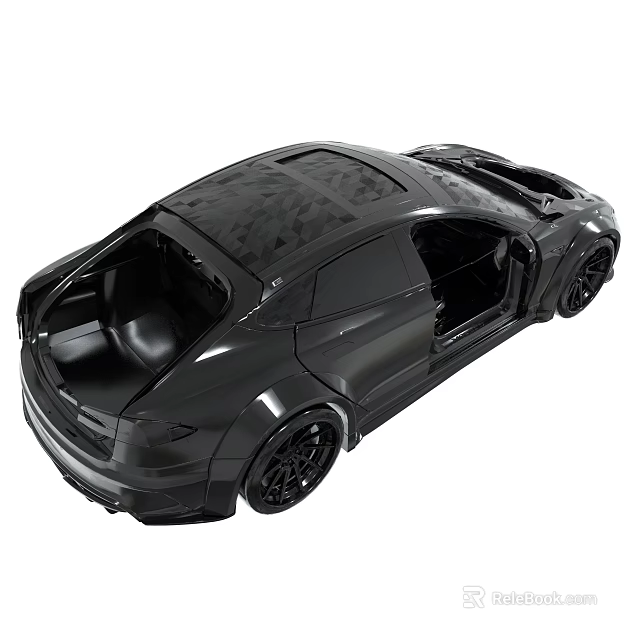 Black Sports Car With Open Doors Large Wheels Sleek Design And Carbon Fiber Roof 3d model 