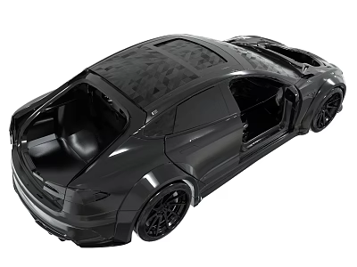 Black Sports Car With Open Doors Large Wheels Sleek Design And Carbon Fiber Roof 3d model