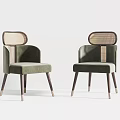 Modern Green Dining Chairs With Rattan Backrest And Wooden Legs