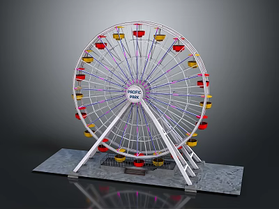 Star Ferry Ferris Wheel With Red Yellow Cabins White Supports Gray Platform 3d model