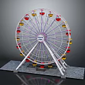 Star Ferry Ferris Wheel With Red Yellow Cabins White Supports Gray Platform