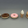 Colorful Assorted Donuts With Sprinkles Ice Cream Cone And Hamburger Arrangement