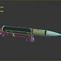 Artillery Shell Weapon With Black And Gold Color On Wheeled Stand Base