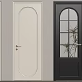 Interior Hinged Doors In Beige White Black With Arched Top Glass Panes And Golden Handles