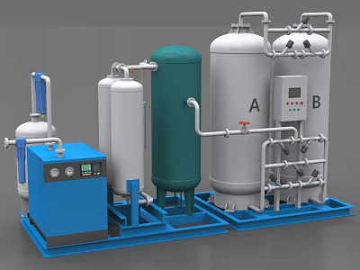 Industrial Gas Processing Equipment With Storage Tanks Control Panel And Piping System 3d model
