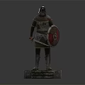Armored Human Warrior Character With Red White Shield Sword On Stone Pedestal 3d model