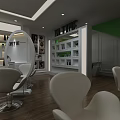 Modern Beauty Hair Salon Interior With White Styling Chairs Wooden Floor And Green Walls