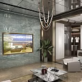 Modern Boutique Store Interior With White Sofas Coffee Table Bookshelves Glass Partitions And Chandeliers
