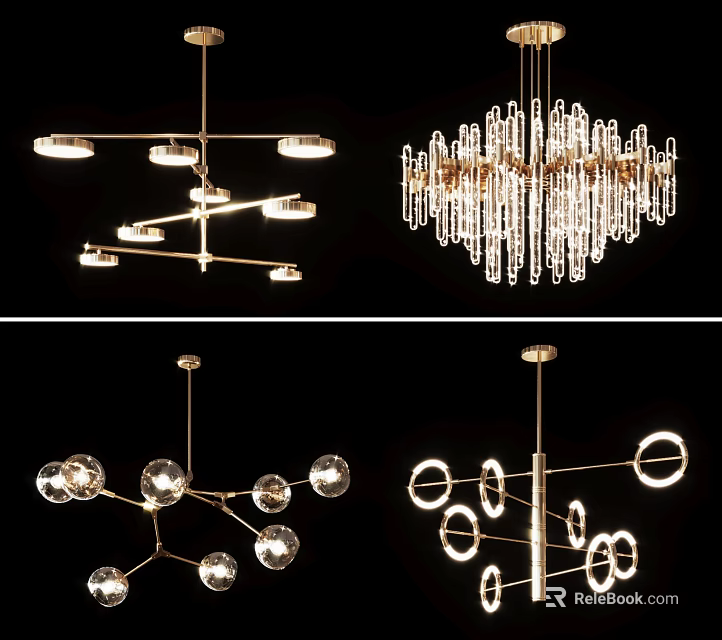 Modern Pendant Lights Featuring Geometric Designs And Crystal Elements 3d model