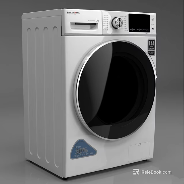 Efficient White Front Load Washing Machine With Modern Digital Control And Large Capacity Design 3d model 