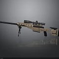 Golden Sniper Rifle with Scope and Tripod on Gray Background with Reflection