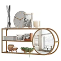 Modern Decorative Shelving Unit With Clock Picture Frame Candle Storage Boxes Plant and Mirror