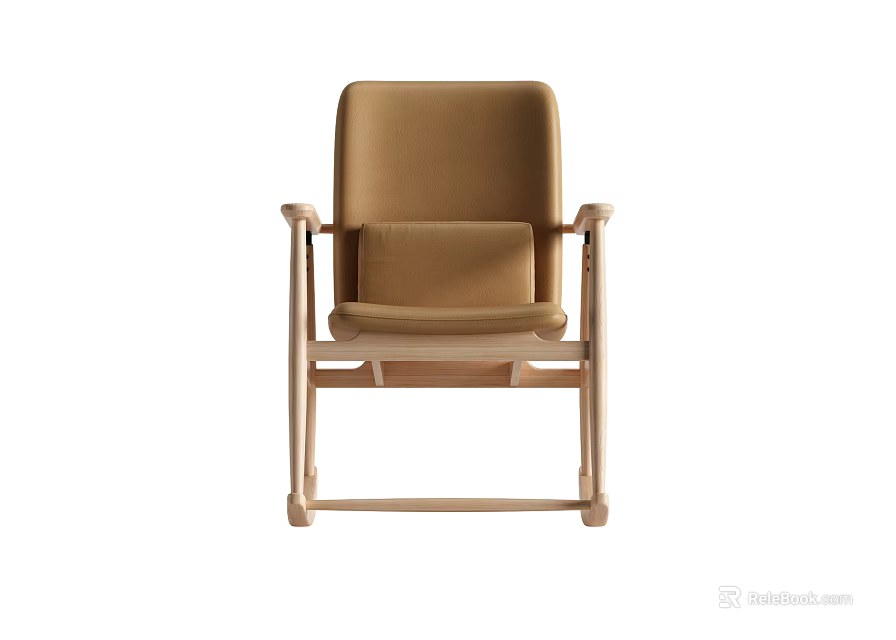 Tan Leisure Chair With Wooden Frame And Minimalist Design For Indoor Use 3d model 