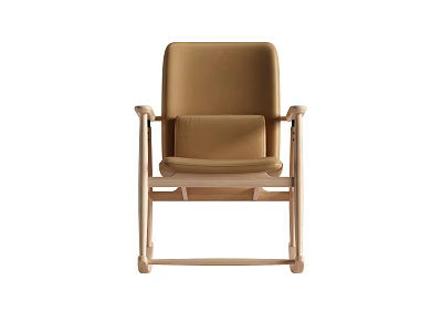 Tan Leisure Chair With Wooden Frame And Minimalist Design For Indoor Use 3d model