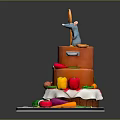 Decorative Two Tiered Pot Shaped Food Display With Vegetables Spoon And Mouse Figure