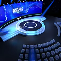 Tobacco And Liquor Store New Product Launch Event With Blue Stage And Large Screen