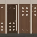 Brown Wooden Hinged Doors With Circular Hole Design For Interior Use 3d model