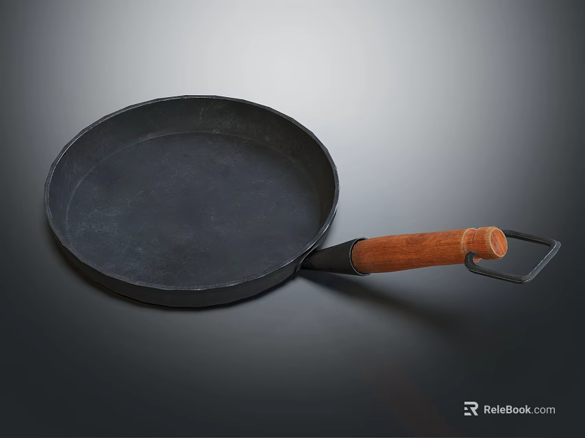 Durable Cast Iron Pan With Wooden Handle For Daily Kitchen Use 3d model 