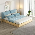 Double Bed with Wooden Frame and Storage Drawers Blue and Beige Bedding in Modern Bedroom
