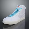 Nike White High Top Sneakers With Light Blue Laces Orange Logo And White Sole